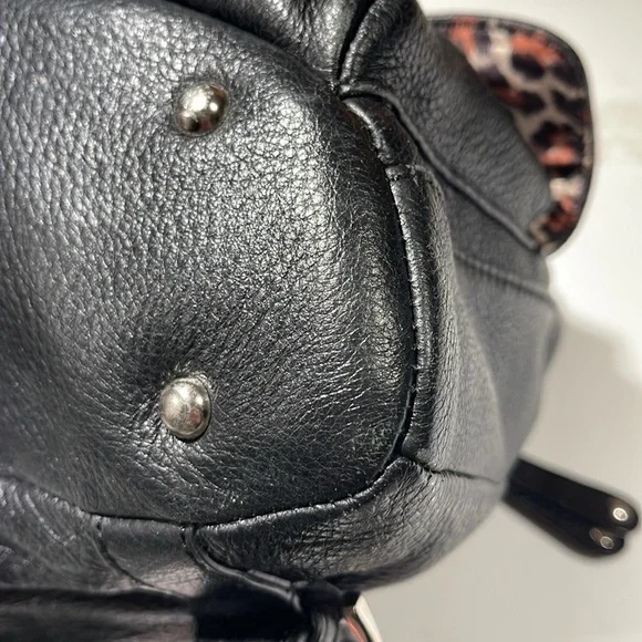 PELLE STUDIO Pebble Leather Backpack Sling Bag, Black, Leopard fabric interior - Picture 3 of 15